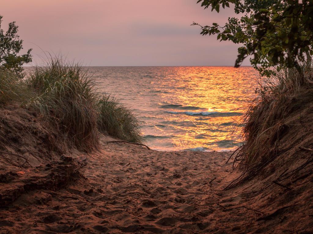 Sunset on Lake Michigan shot from the dunes of Saugatuck Michigan