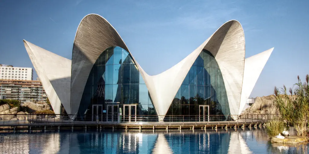 Valencia's Oceanografic aquarium and its reflection on the water