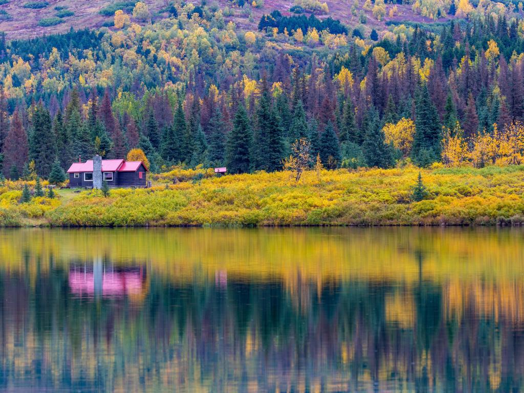 Fall colors at Summit Lake on the Kenai Peninsula, Alaska