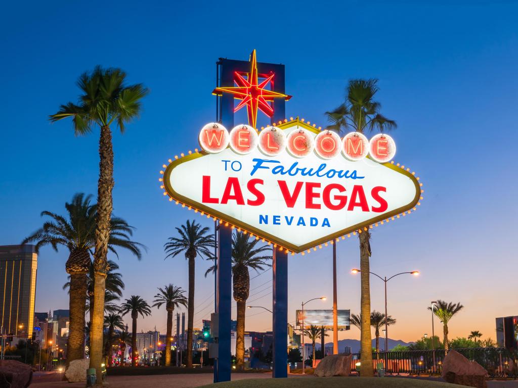 Las Vegas Nevada sign surrounded by palm trees