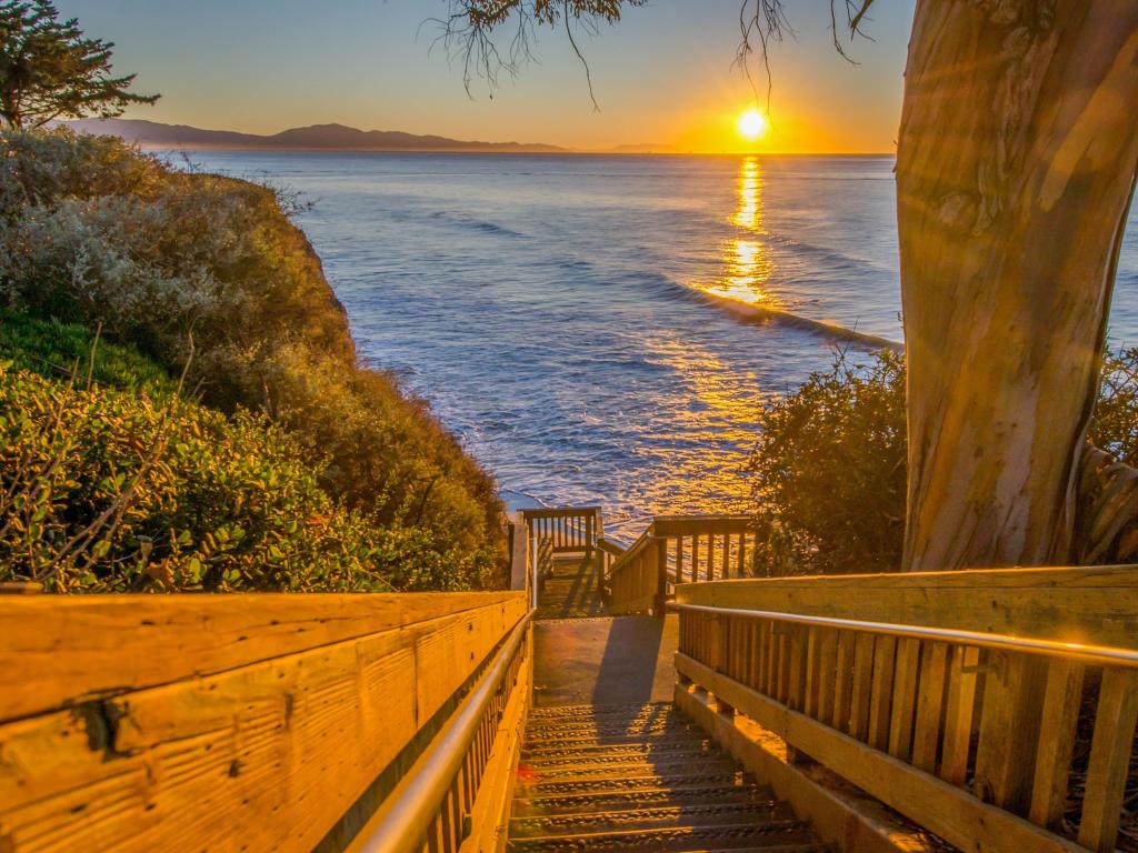 Shoreline Beach at Sunrise in Santa Barbara, California, USA.
