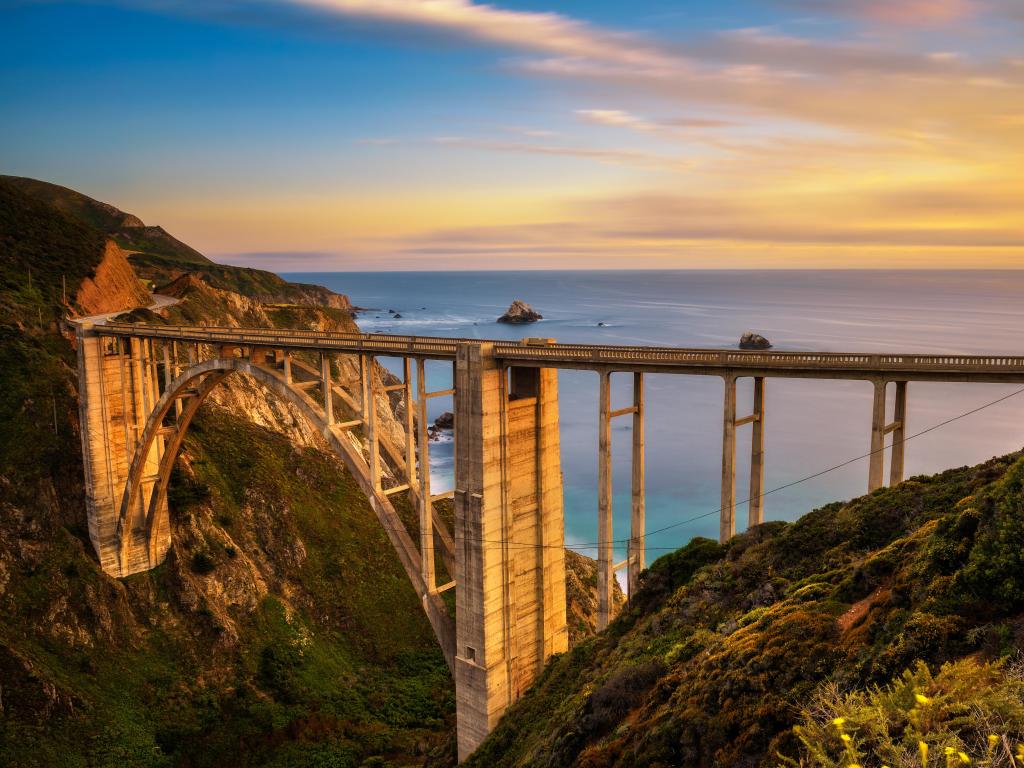 Big Sur, California, USA taken at Bixby Bridge (Rocky Creek Bridge) and Pacific Coast Highway at sunset near Big Sur.