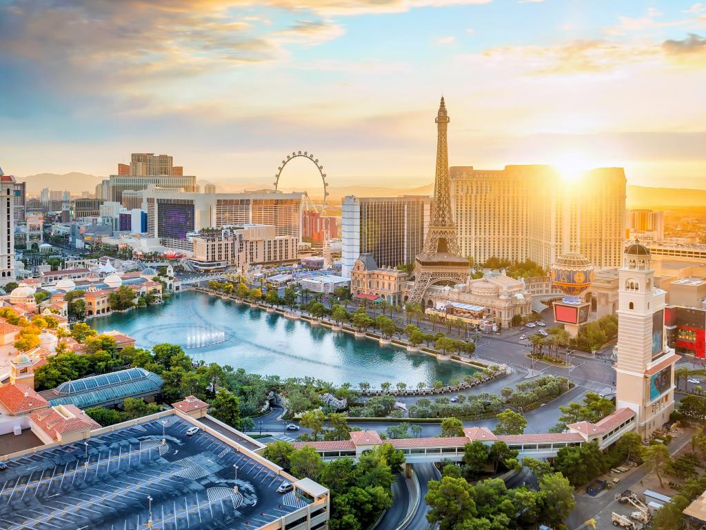 Las Vegas hotels along the Strip at sunrise