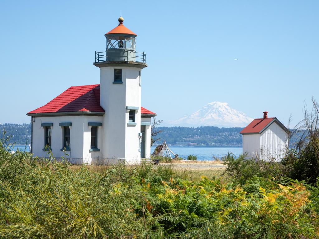 Historic lighthouse on Maury Island on a sunny day