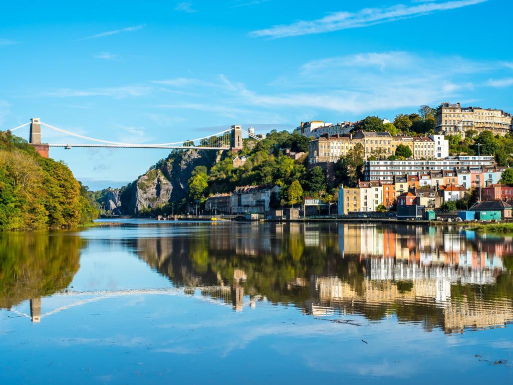 Clifton Suspension Bridge with Clifton and reflection, Bristol UK