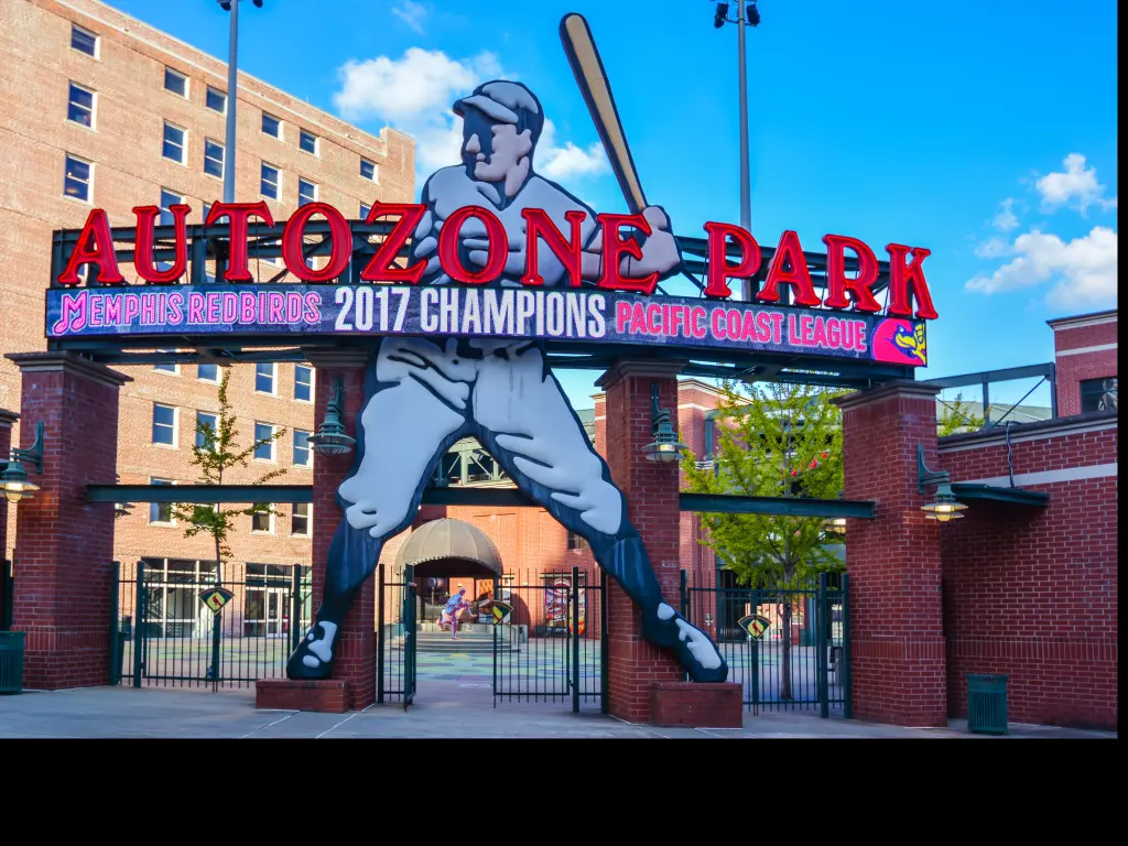 Main entrance to the Autozone Park baseball stadium - home to the Memphis Redbirds