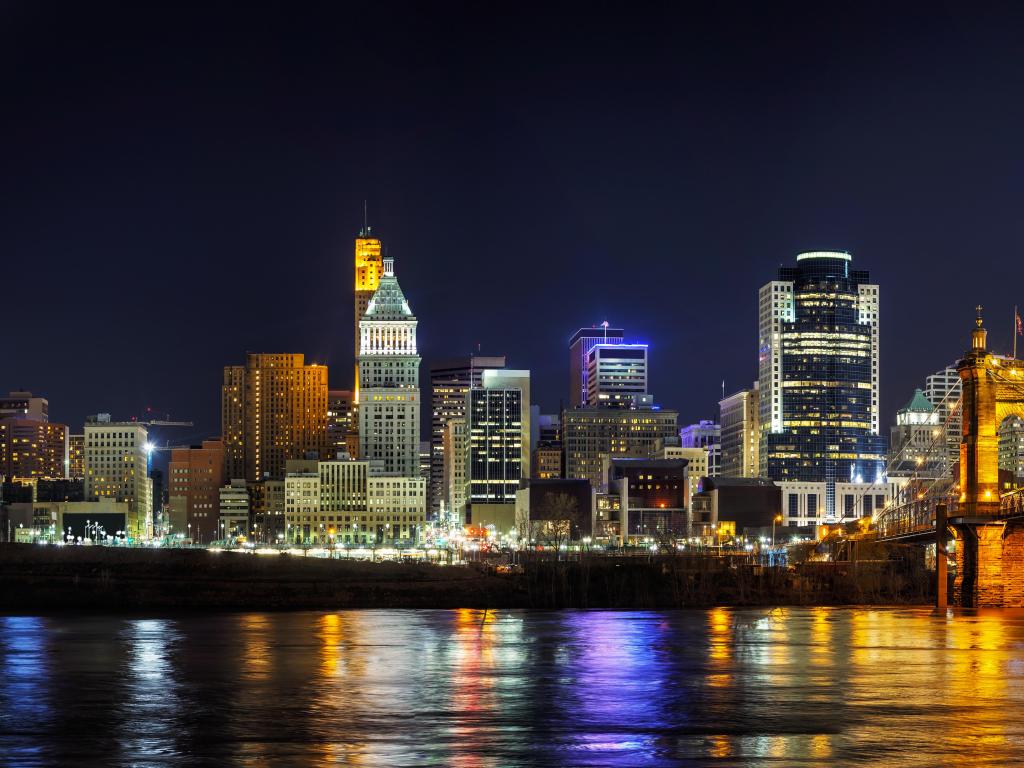Cincinnati, Ohio, USA with the downtown panoramic overview in the night.