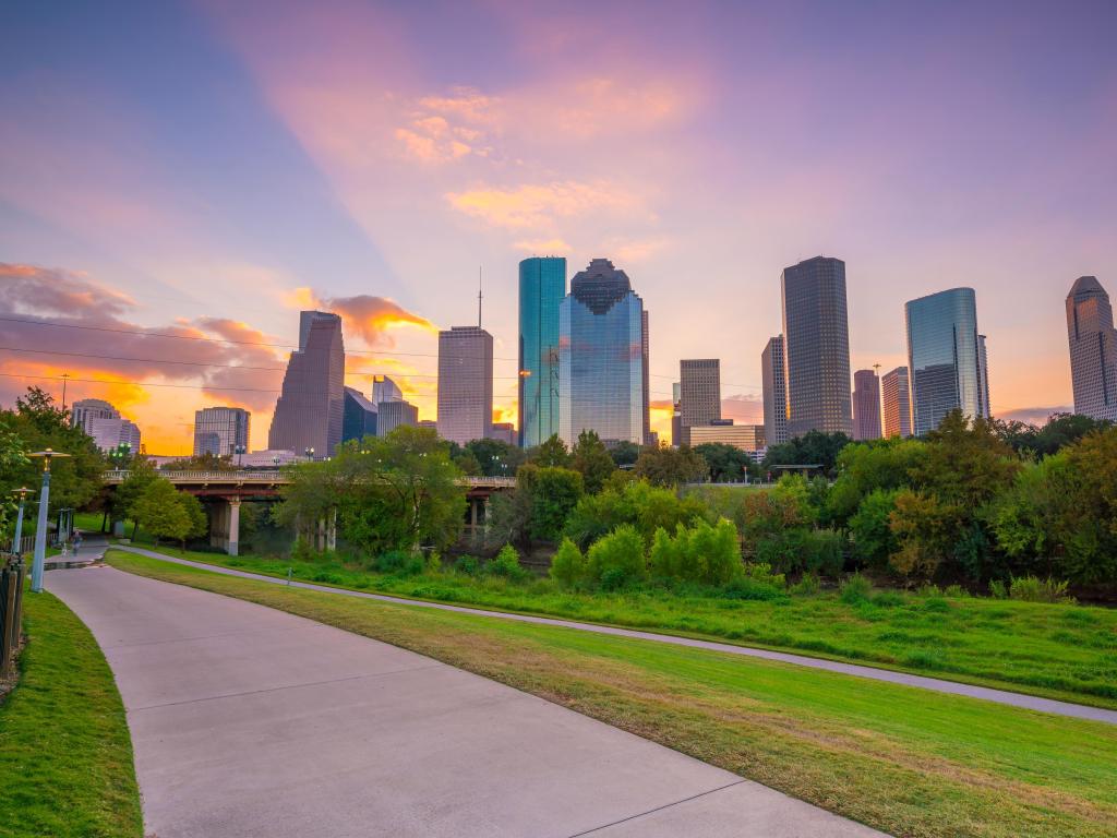 Houston, Texas, USA with a view of downtown Houston skyline in Texas USA at twilight.