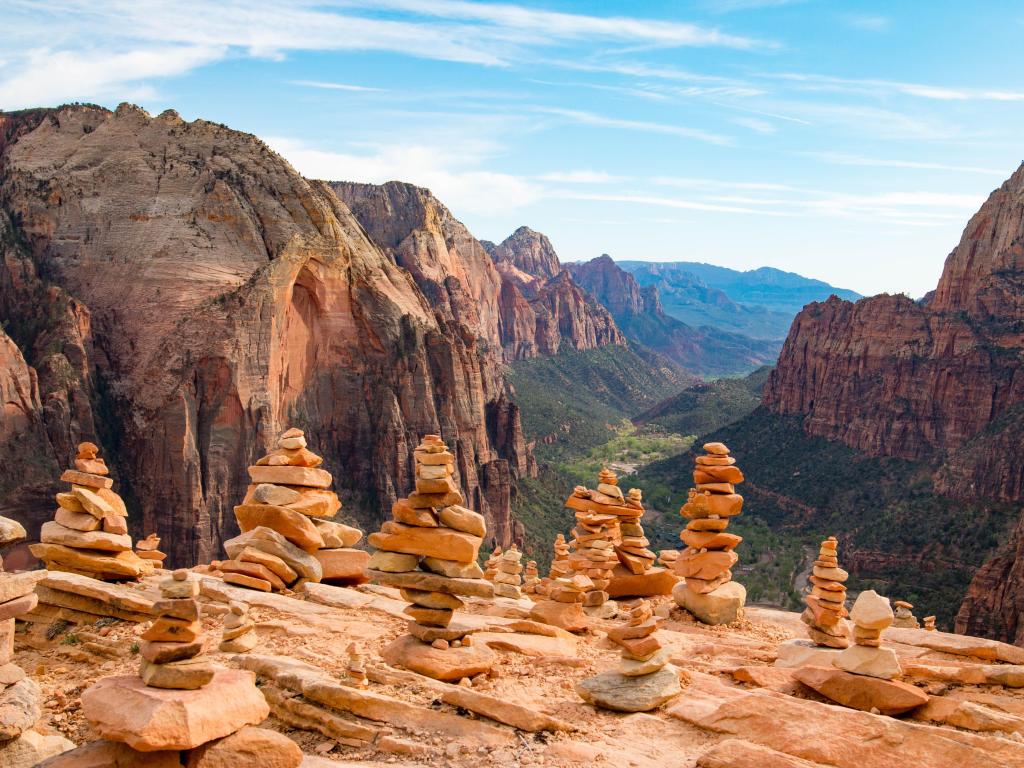 Zion National Park, Utah, USA with a view from Angels Landing overlooking the park on a sunny day.