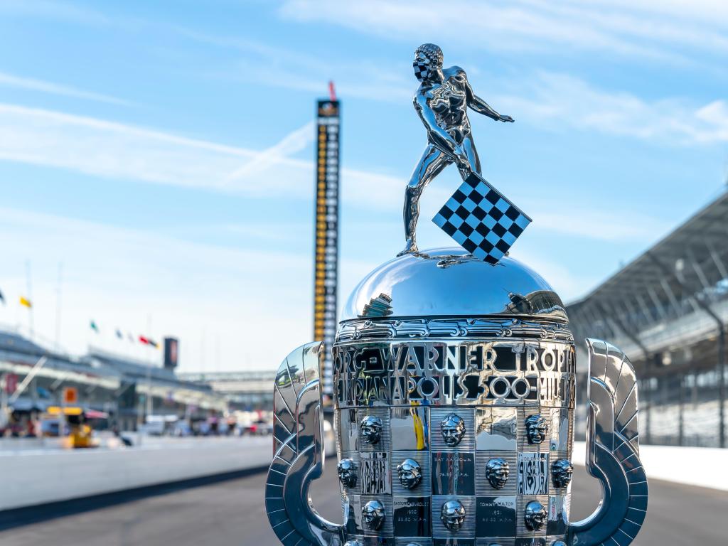 The Borg Warner Trophy on display before the final practice for the Indianapolis 500 at Indianapolis Motor Speedway in Indianapolis Indiana.