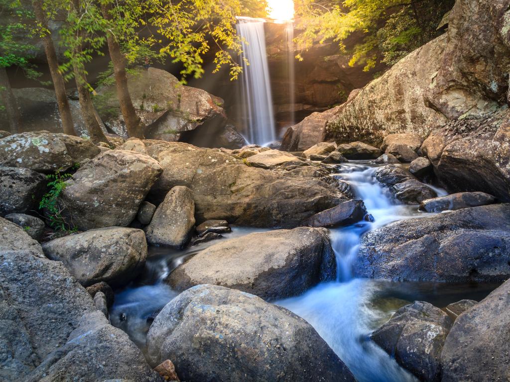 Cumberland Falls State Resort Park, Kentucky, USA with a view of Eagle Falls at early sunset.