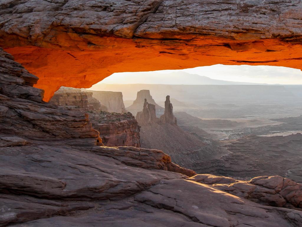 Arches National Park, Utah, USA with a view of the Mesa Arch at sunrise.