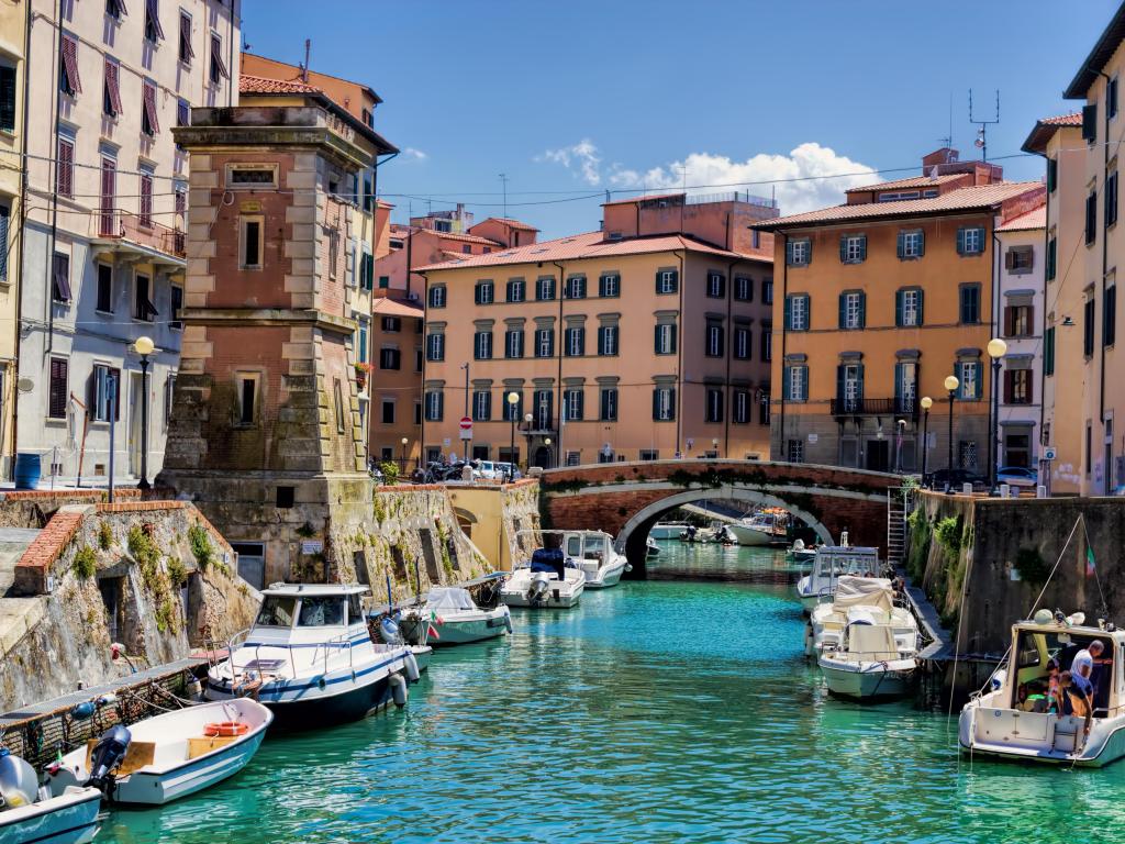 Canal in the old town of Livorno, Italy