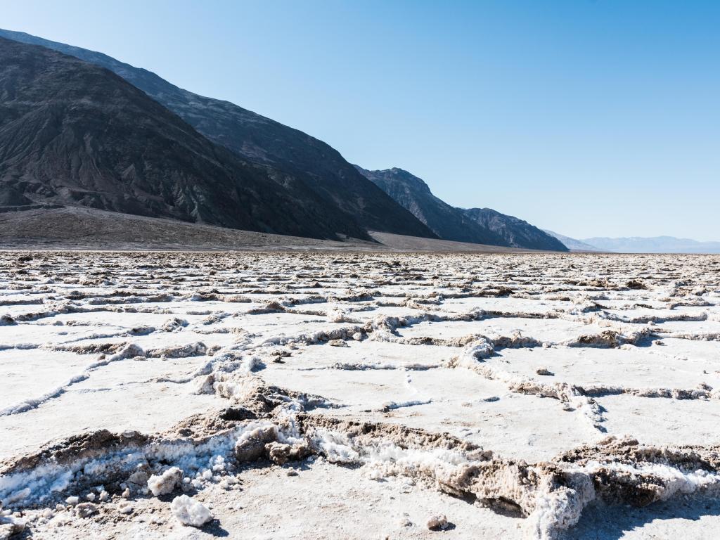 Death Valley in Winter with cracked, white ground