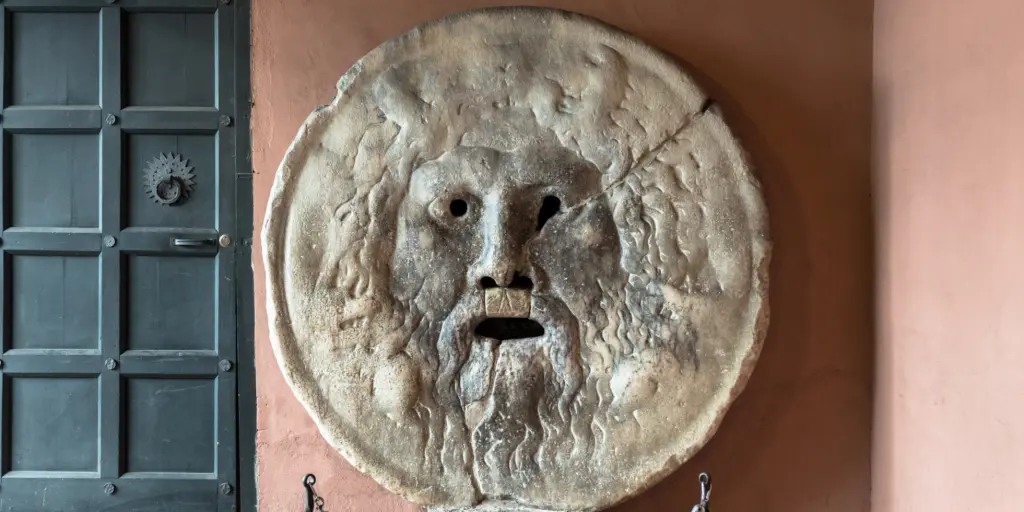 A front shot of The Mouth of Truth, Rome
