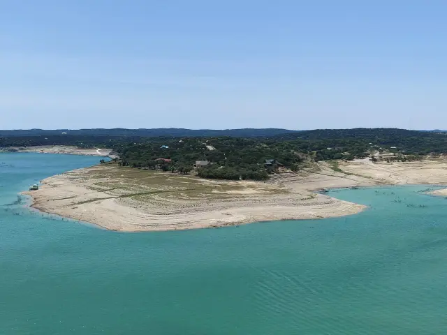 An aerial view of expansive Medina Lake, Texas