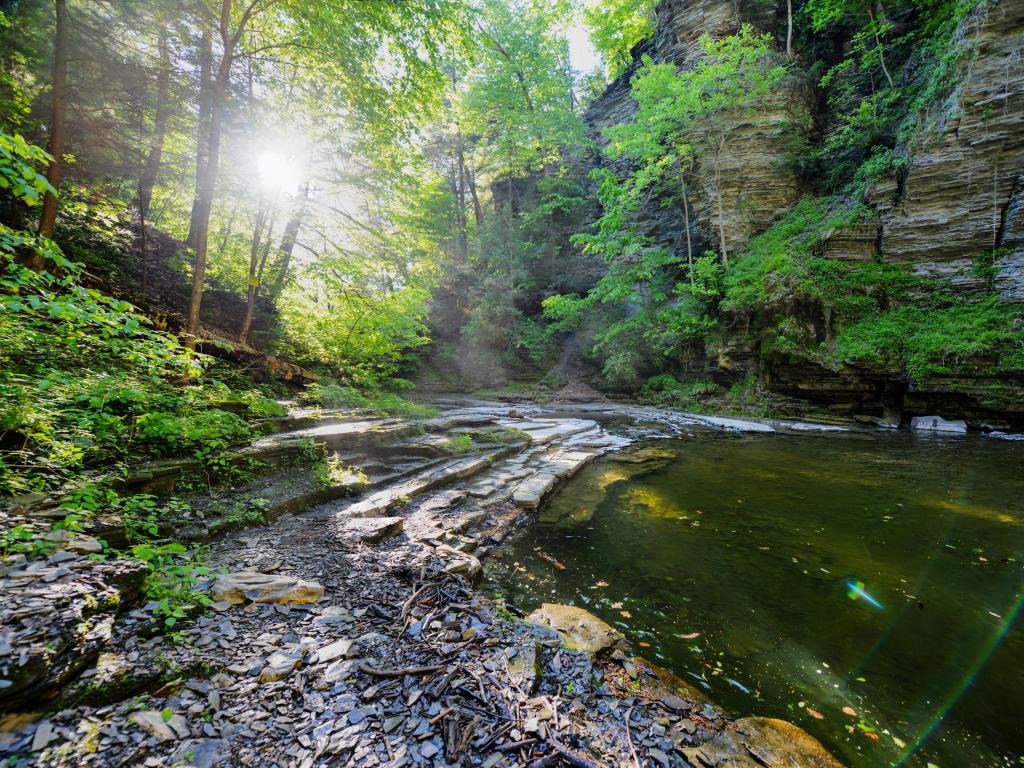 Finger Lakes region, Ithaca, USA taken at Eagle Cliff falls at Havana Glen in New York. A beautiful short gorge in the Finger Lakes region.