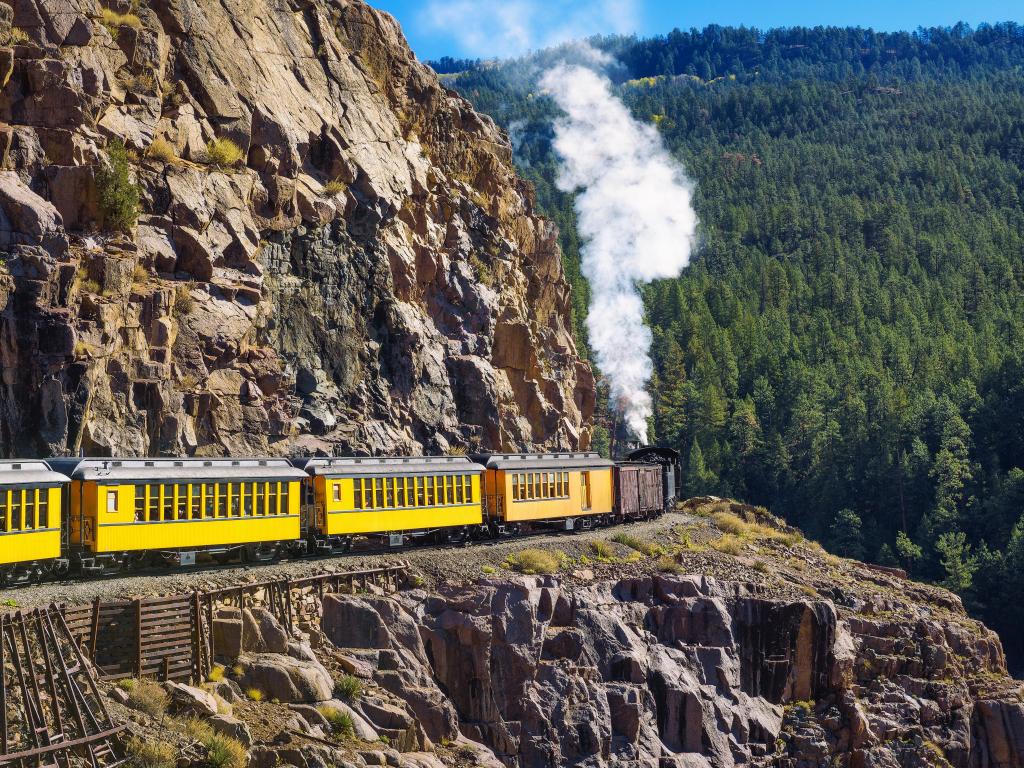 Durango, Colorado, USA with a view of the historic steam engine train travels from Durango to Silverton through the San Juan Mountains.