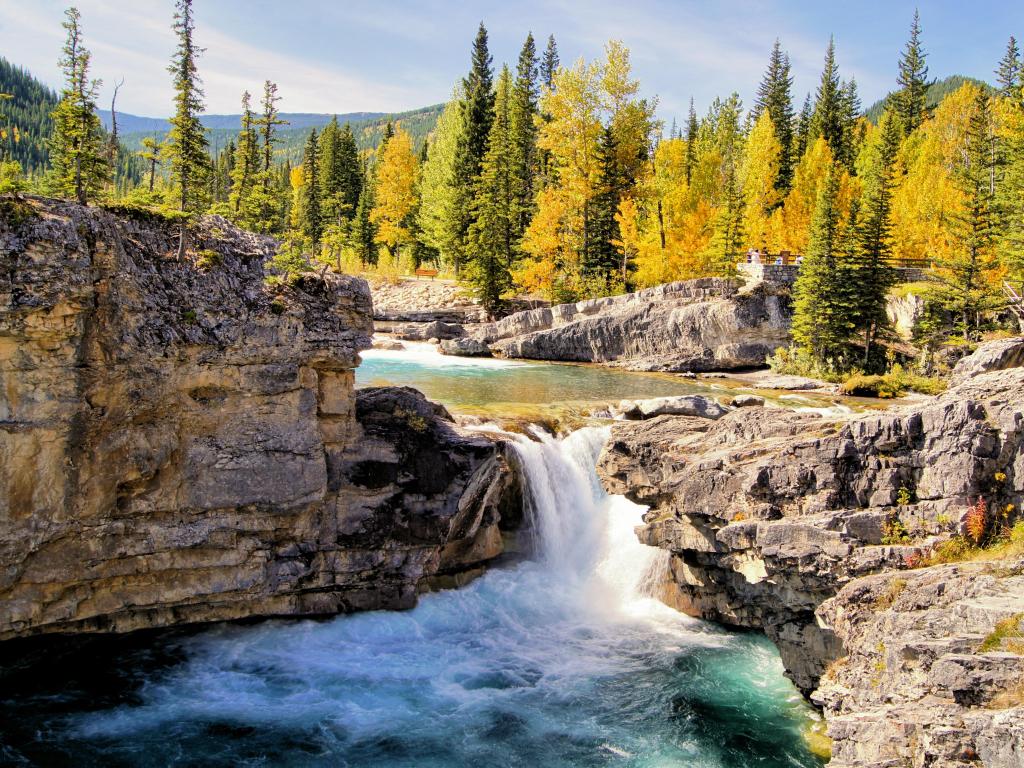 Beautiful autumnal waterfall scene in the Kananaskis region of the Canadian Rockies 
