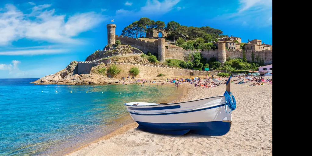 Beach at Tossa de Mar and fortress in a beautiful summer day - Costa Brava, Catalonia