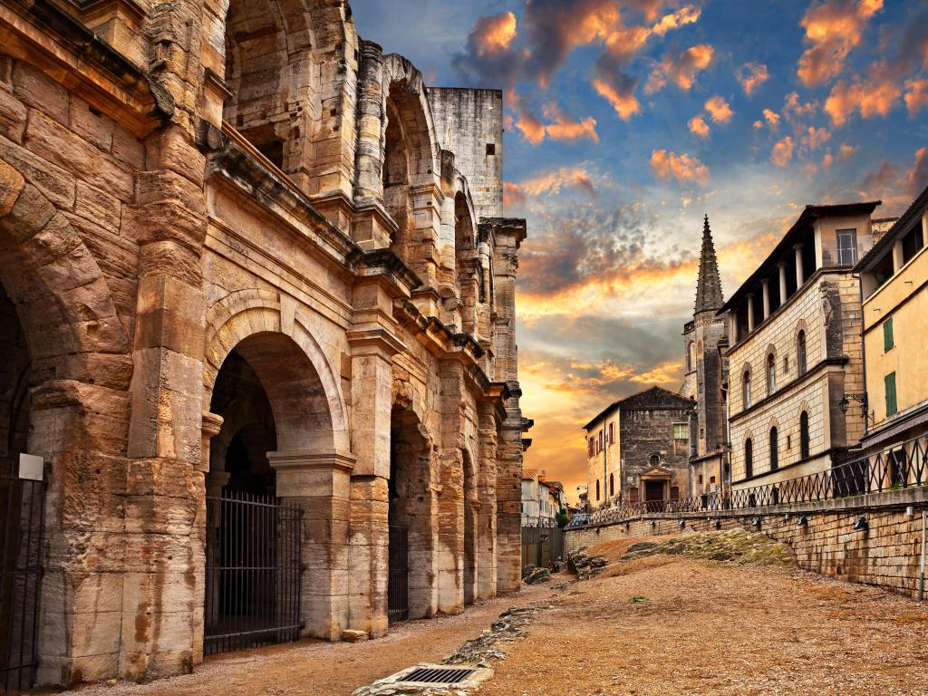 Arles, France: the ancient Roman Arena, a 1st-century amphitheatre, one of the best preserved of antiquity