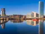 Panoramic view of River Lagan, Belfast City, Northern Ireland, United Kingdom