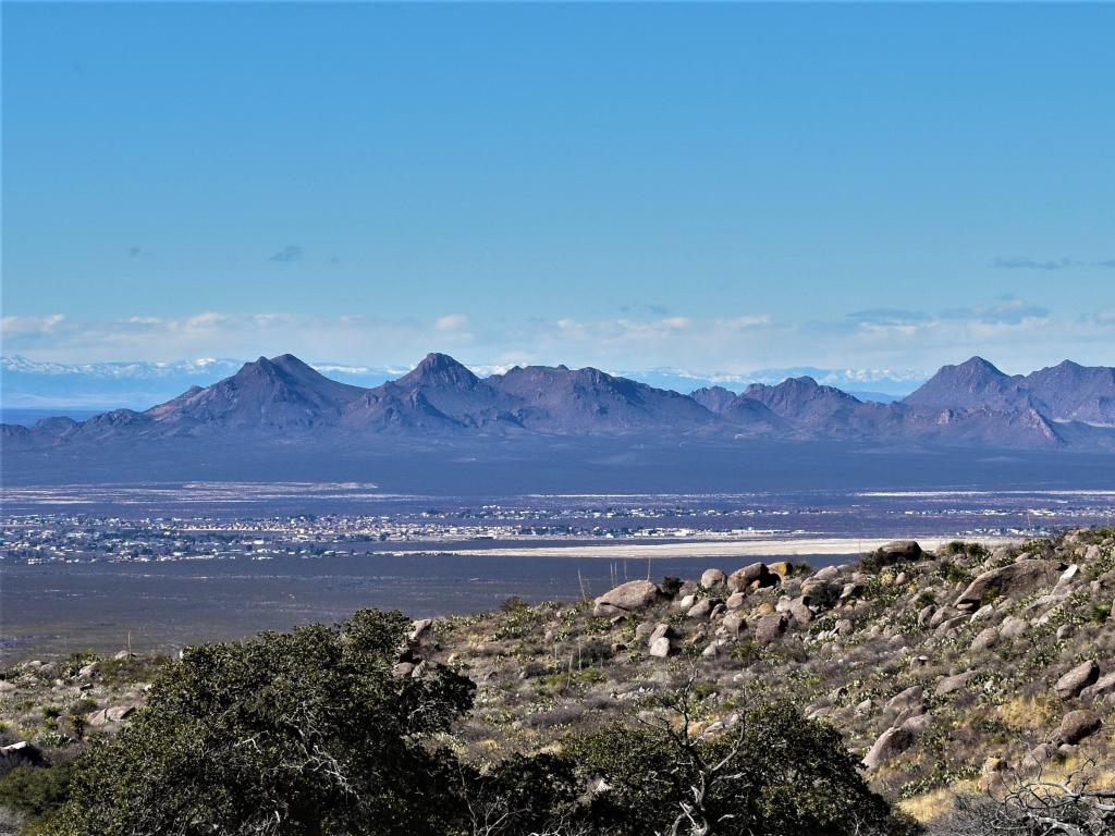 View of the Dona Ana Mountains from the Fillmore Canyon Trail at Dripping Springs on a sunny day