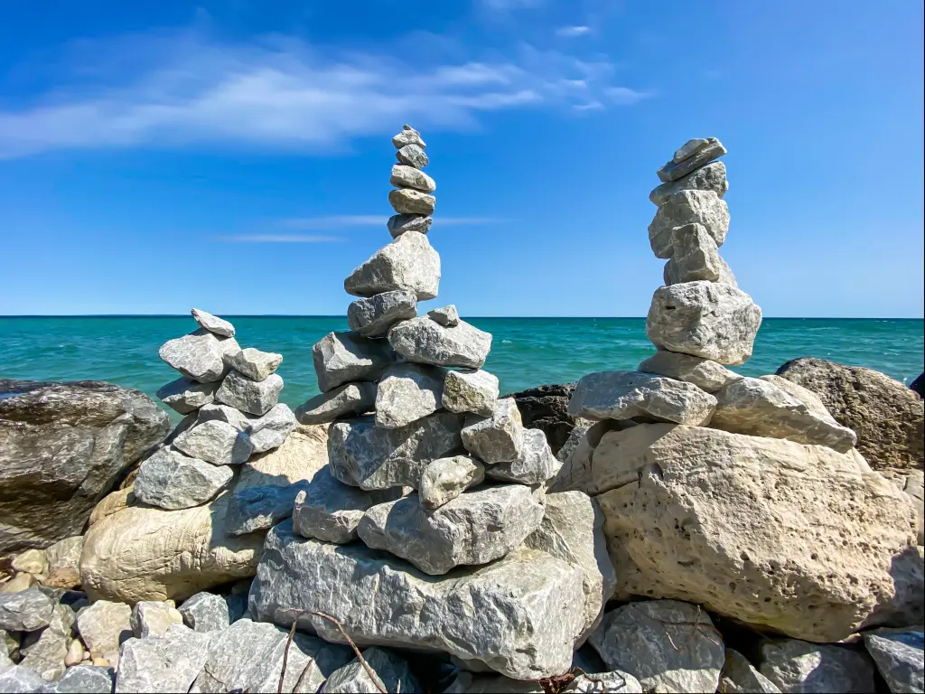 Stone towers on the coast of Mackinac Island