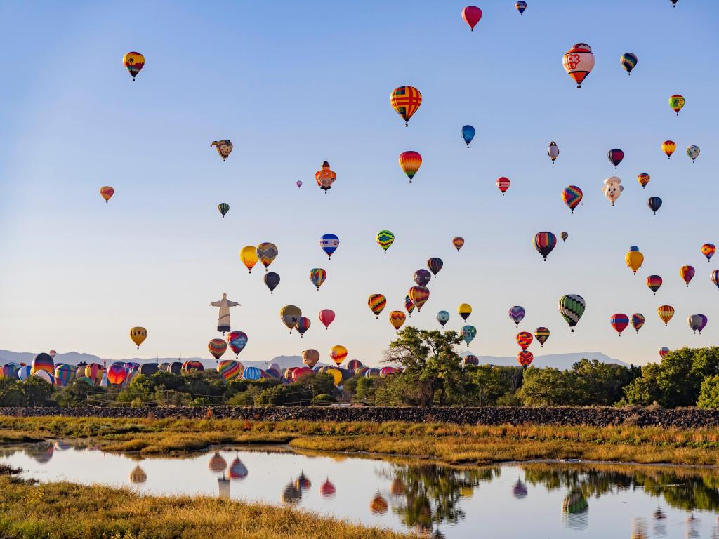 Morning view of the famous Albuquerque International Balloon Fiesta event at New Mexico