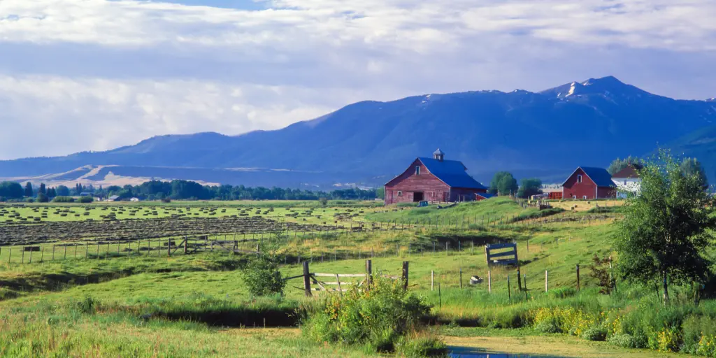 A farm near Joseph, Oregon with the Wallowa Mountains in the background