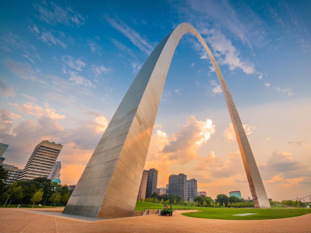 Downtown St. Louis, Missouri, USA viewed from below the arch.