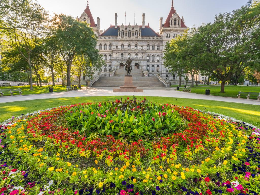 New York State Capitol Building from West Capitol Park in Albany. New York