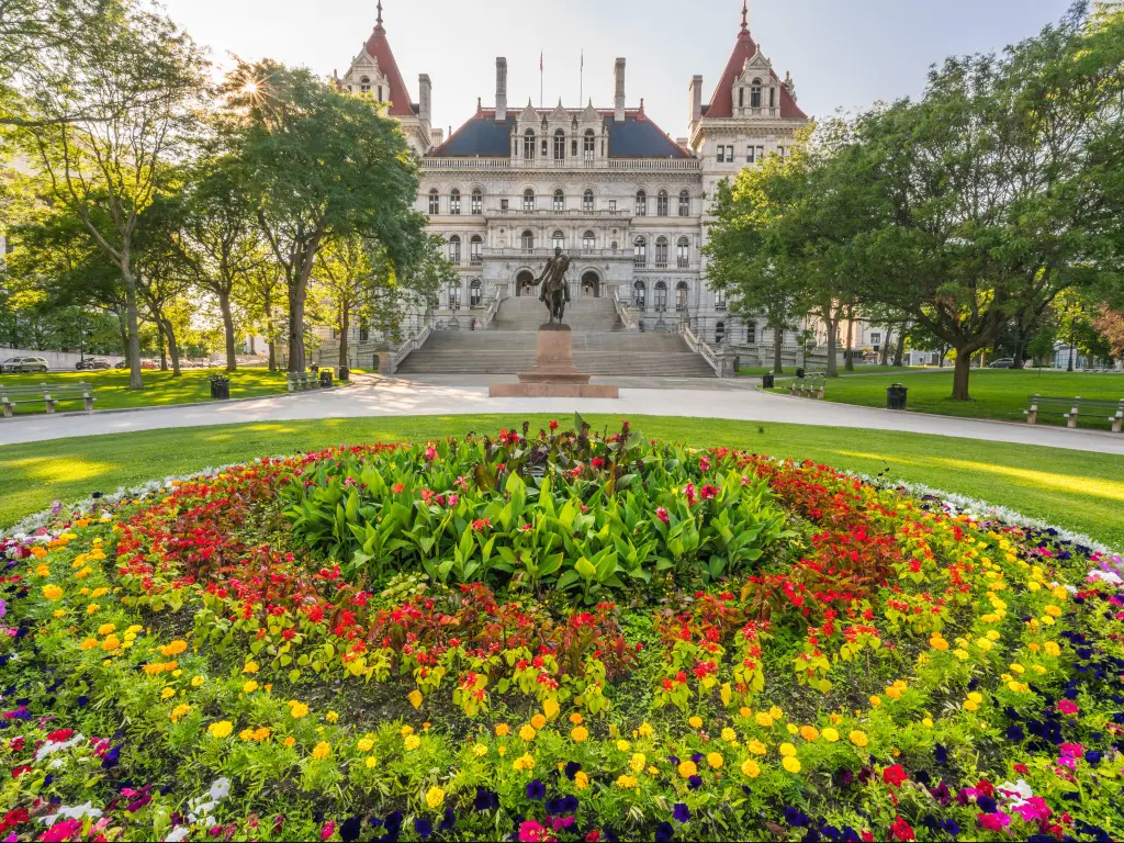 New York State Capitol Building from West Capitol Park in Albany. New York