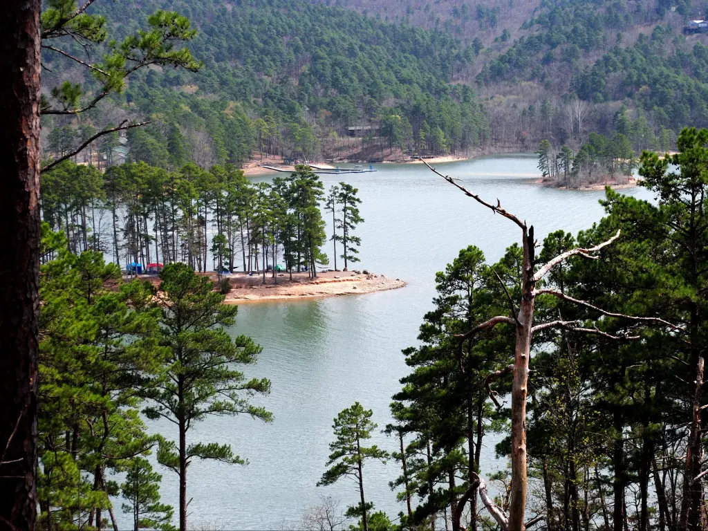 Beautiful scenic lake view from a mountain trail across Lake Ouachita, Arkansas