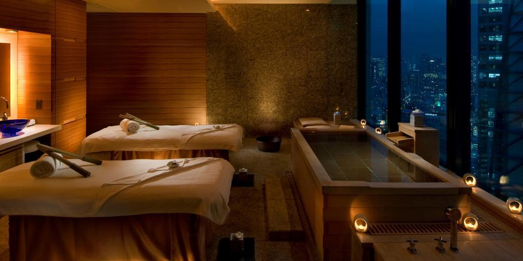 Luxurious spa in Conrad Tokyo hotel overlooking the city