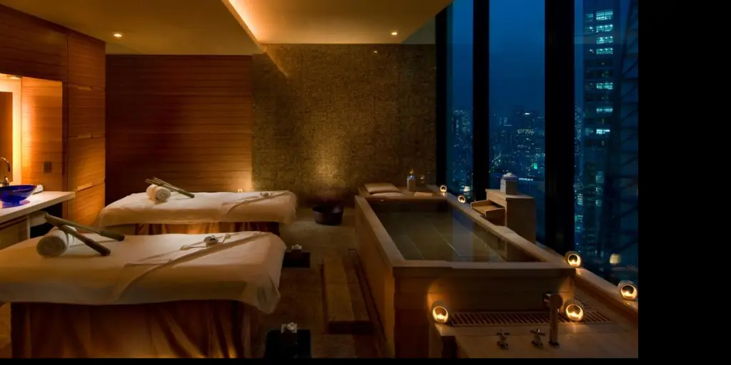 Luxurious spa in Conrad Tokyo hotel overlooking the city