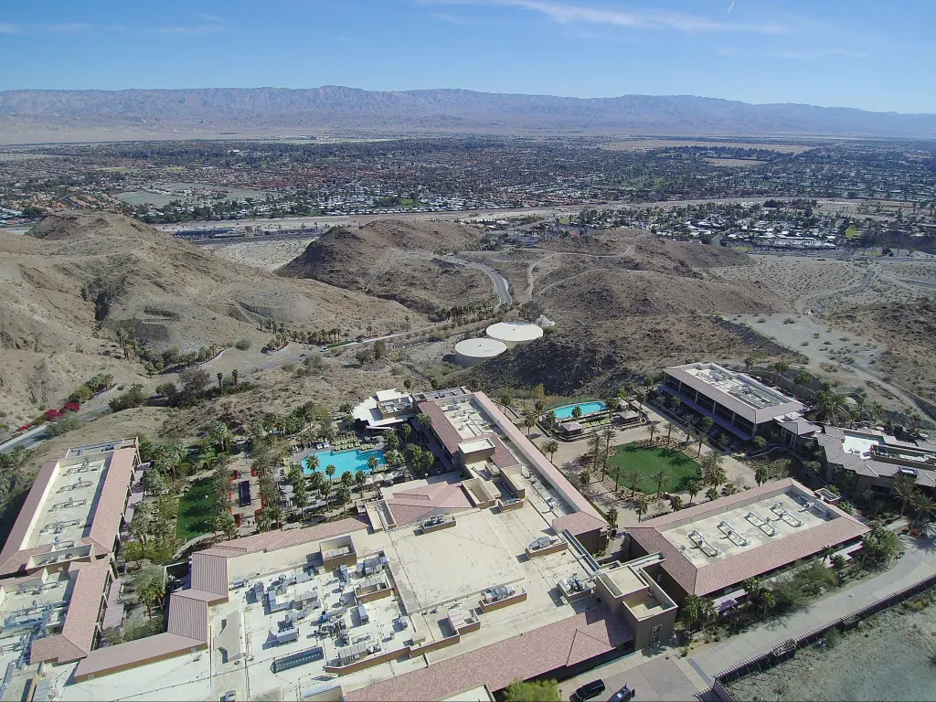 Drone view of Rancho Mirage, Palm Desert and Cathedral City, California