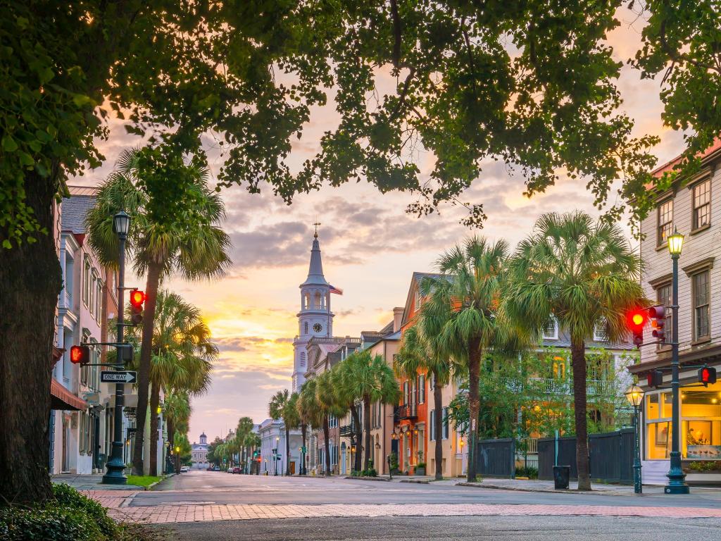 Historical downtown area of Charleston, South Carolina, USA at twilight.