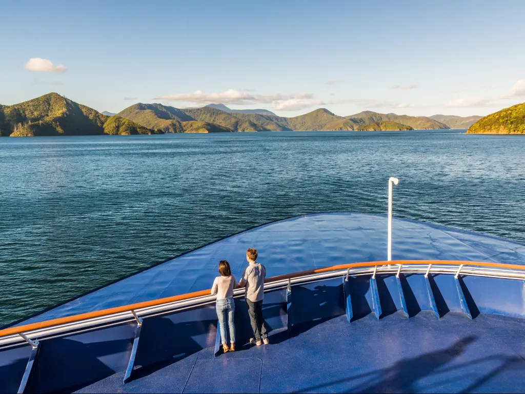 Tourists enjoying ferry boat crossing. Picton to Wellington. Cook Strait crossing, New Zealand