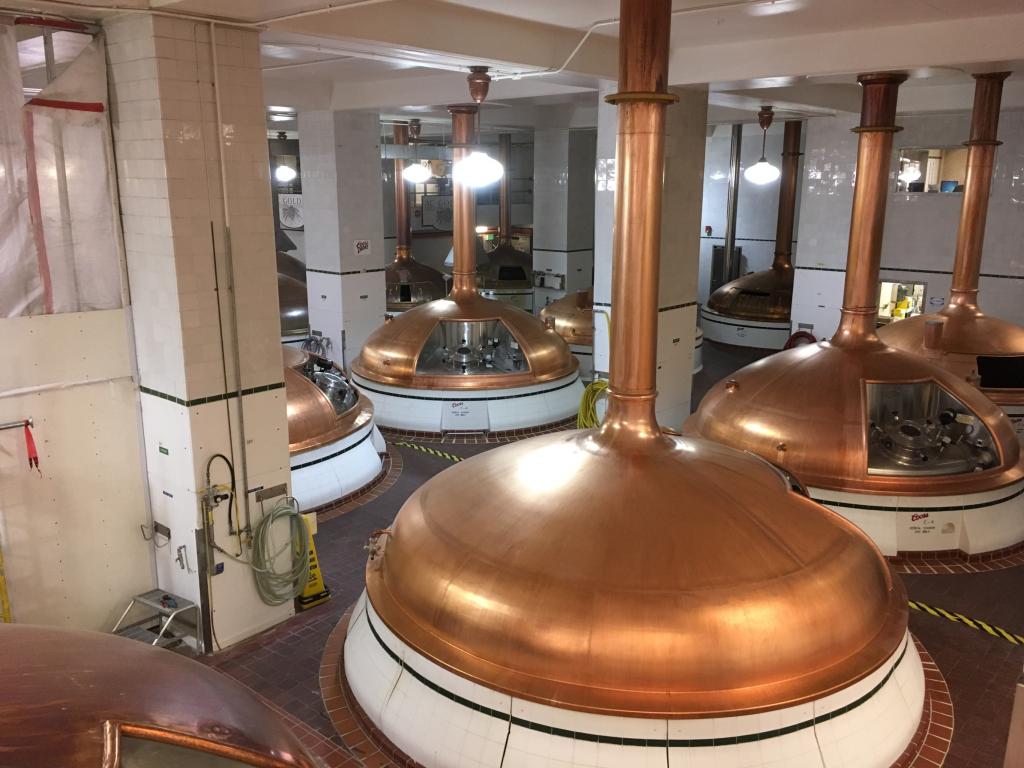 Copper fermentation tanks at the Coors Miller Brewery in Denver, Colorado 