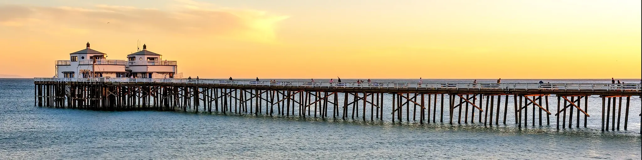Sunset at Malibu pier and beach in Southern California