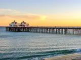 Sunset at Malibu pier and beach in Southern California