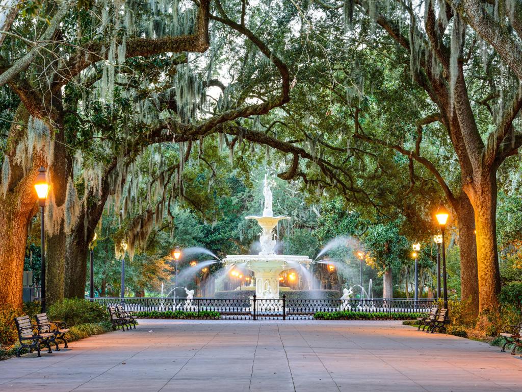 Savannah, Georgia, USA at Forsyth Park Fountain.