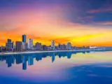 Summer twilight sky over Durban's city beachfront skyline