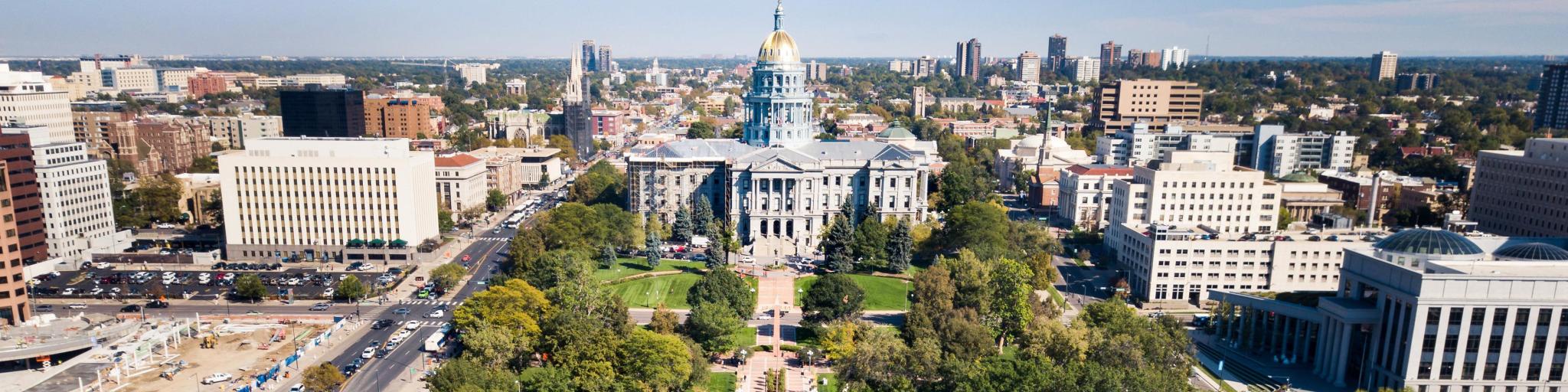 Colorado State Capitol building in Denver aerial view