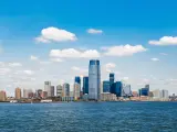 New Jersey skyline across the water on a sunny day