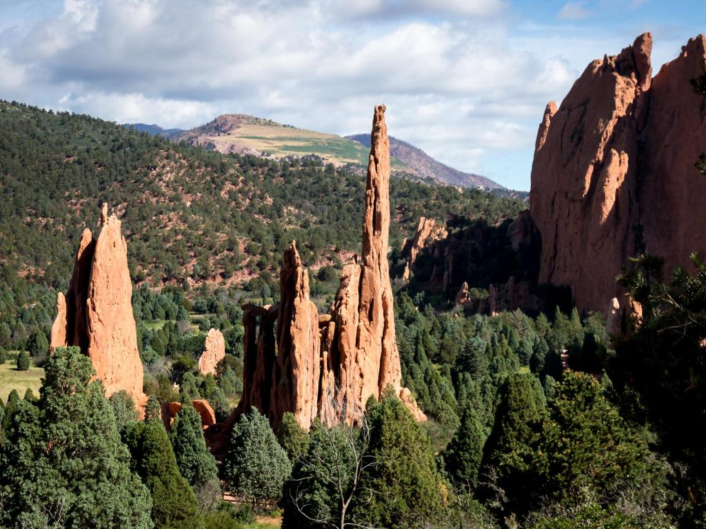 Three Graces, Cathedral Spires and South Gateway Rock in the Garden of the Gods on an overcast day