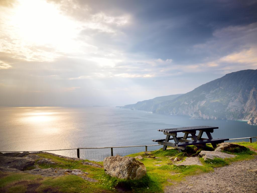 Slieve League, Irelands highest sea cliffs, located in south west Donegal along this magnificent costal driving route. One of the most popular stops at Wild Atlantic Way route, Co Donegal, Ireland.