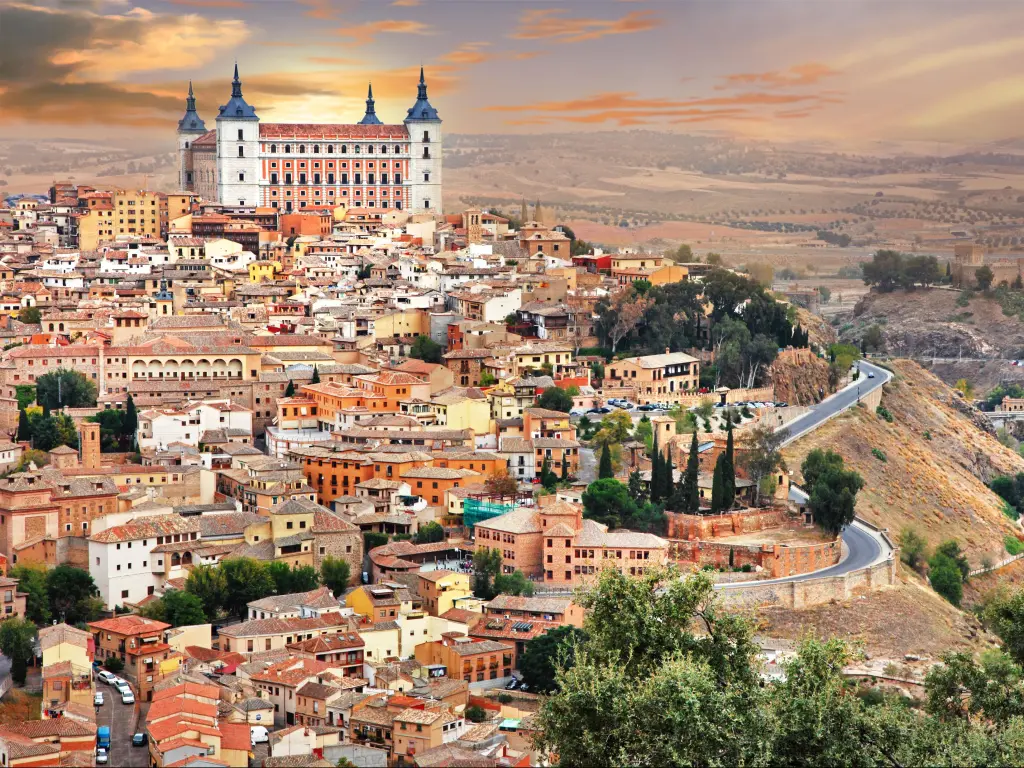 Medieval Spain - Toledo town over sunset