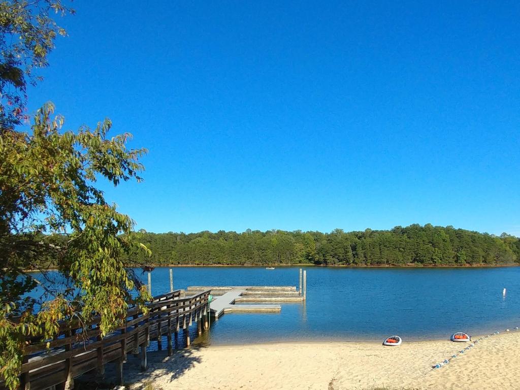 Beautiful outlook over Smith mountain lake on a blue sky and sunny day